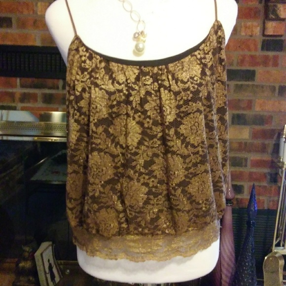 Express Tops - Express Gold Lace and Brown Camisole